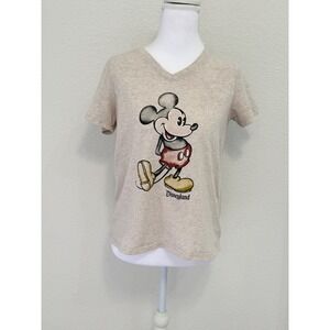 Disney Parks Disneyland Mickey Mouse V-Neck T-Shirt Oatmeal Heather Small